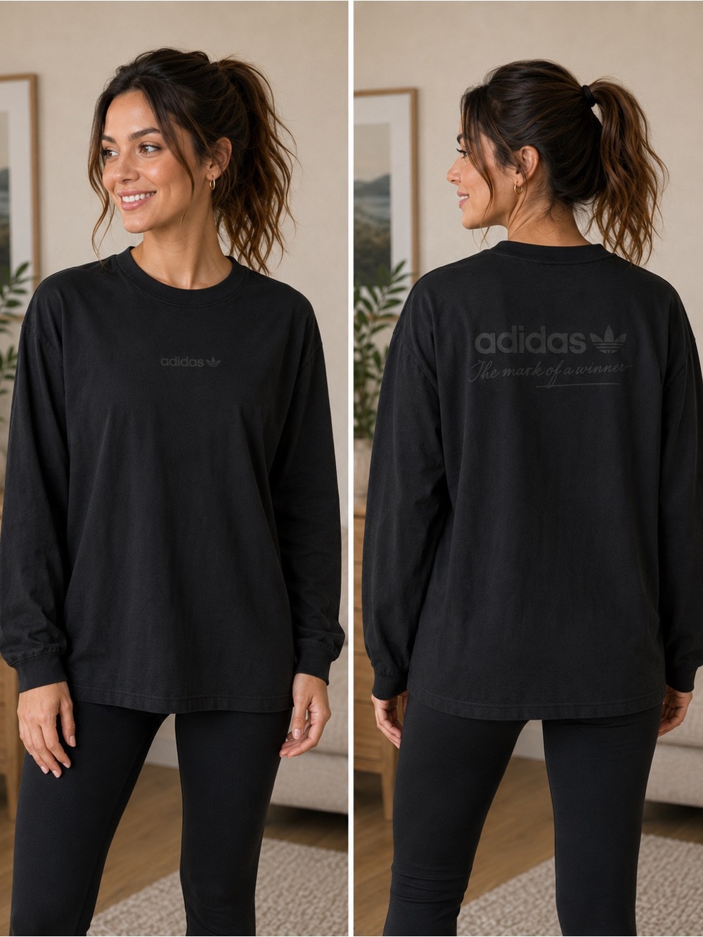 adidas Black Long Sleeve Crewneck with Subtle Logo